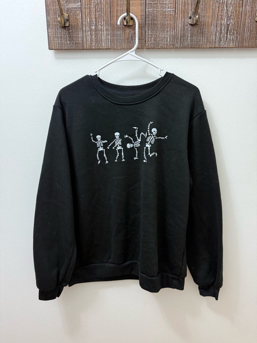 SHEIN Black Crewneck Sweatshirt with White Skeleton Graphic